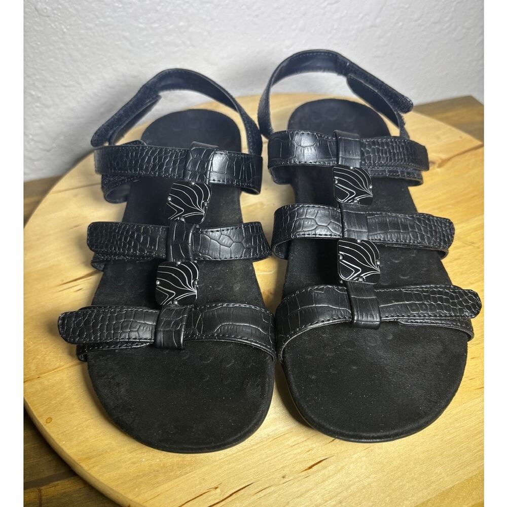 Vionic women's Amber Black Leather Adjustable Sandals size 9
